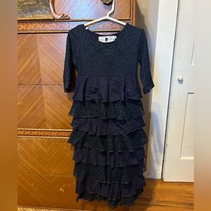 Dainty Jewells Girls Navy Lace 3/4 Sleeve Long Dress